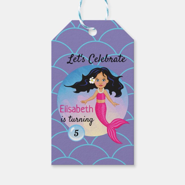 Etiqueta Para Presente Sereia Mágica Sob O Aniversário Do Mar (Frente)