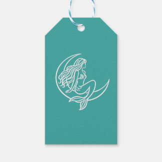 Etiqueta Para Presente Sereia na Lua Crescente (Arte de Linha Branca)