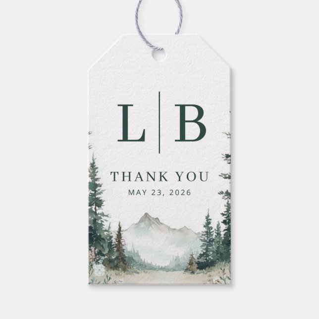 Etiqueta Para Presente Serene Mountain Wedding (Frente)