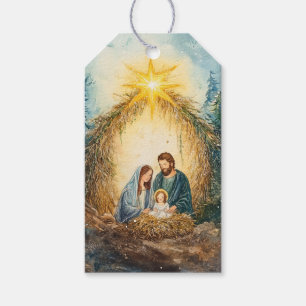 Etiqueta Para Presente Serene Natividade Cena, Estrela Quente