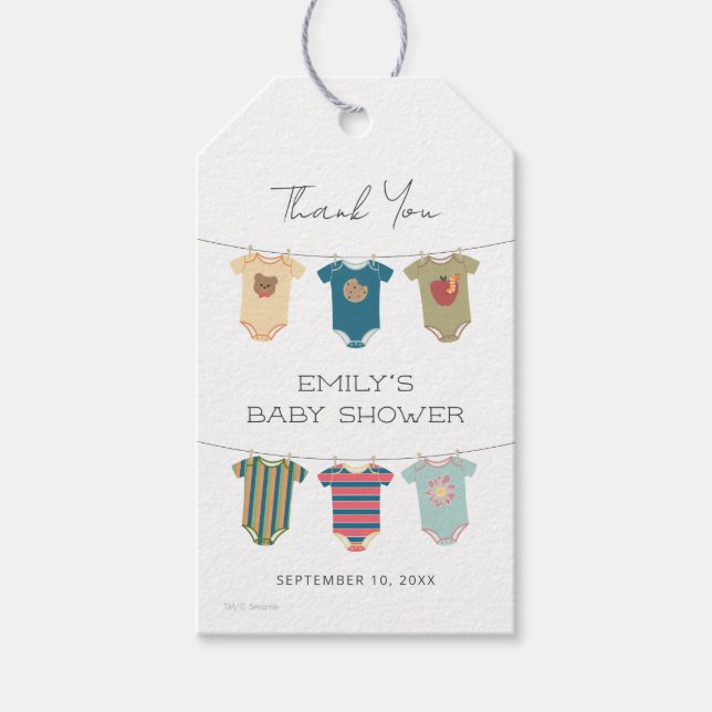 Etiqueta Para Presente Sesame Pals Bodyfatos Chá de fraldas Obrigado (Frente)