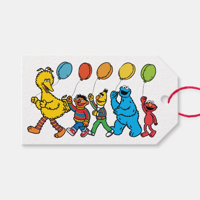 Etiqueta Para Presente Sesame Street Pals Balões Feliz Aniversário de (Frente (horizontal))