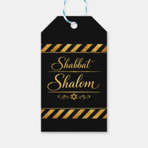 Etiqueta Para Presente Shabbat Shalom Judaico Judaísmo Ouro Luxo Preto