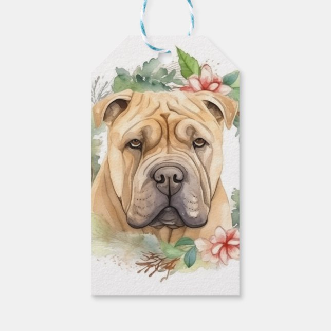 Etiqueta Para Presente Shar Pei Wreath Christmas Festivo Pup (Verso)
