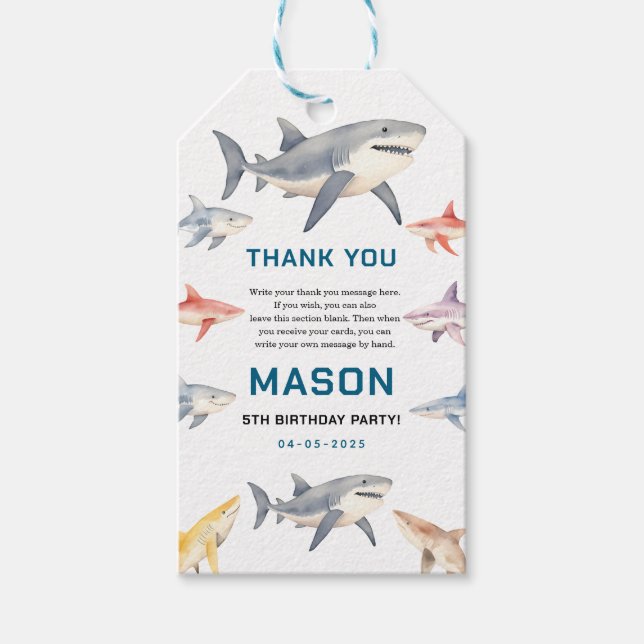 Etiqueta Para Presente Shark Splash 5th Birthday | Cute Ocean Kids (Frente)