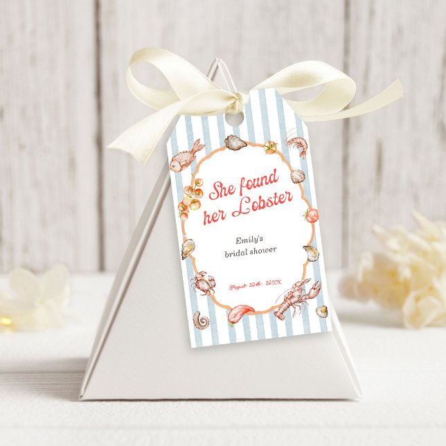 Etiqueta Para Presente She Found Her Lobster Coastal Bridal Shower (Criador carregado)