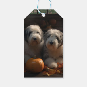 Etiqueta Para Presente Sheepdog Inglês Puppy Autumn Delight Pumpkin