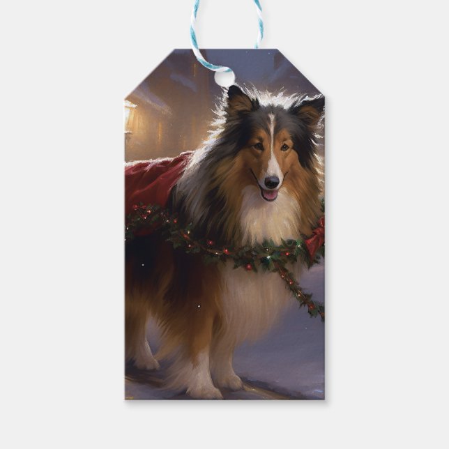 Etiqueta Para Presente Shetland Sheepdog Christmas Fesason Season (Frente)