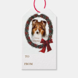 Etiqueta Para Presente Shetland Sheepdog Christmas Wreath