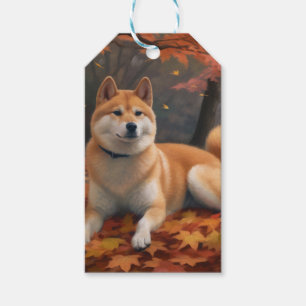 Etiqueta Para Presente Shib Inu no Outono Folhas Caem Inspirar
