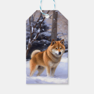 Etiqueta Para Presente Shiba Inu Deixe Nevar Natal