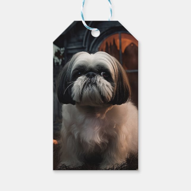 Etiqueta Para Presente Shih Tzu Halloween Scary (Frente)