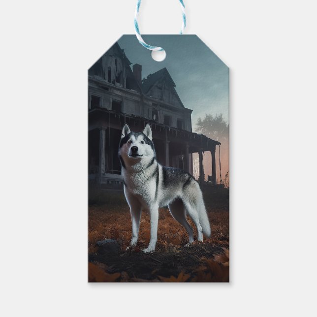 Etiqueta Para Presente Siberian Husky Halloween Scary (Frente)
