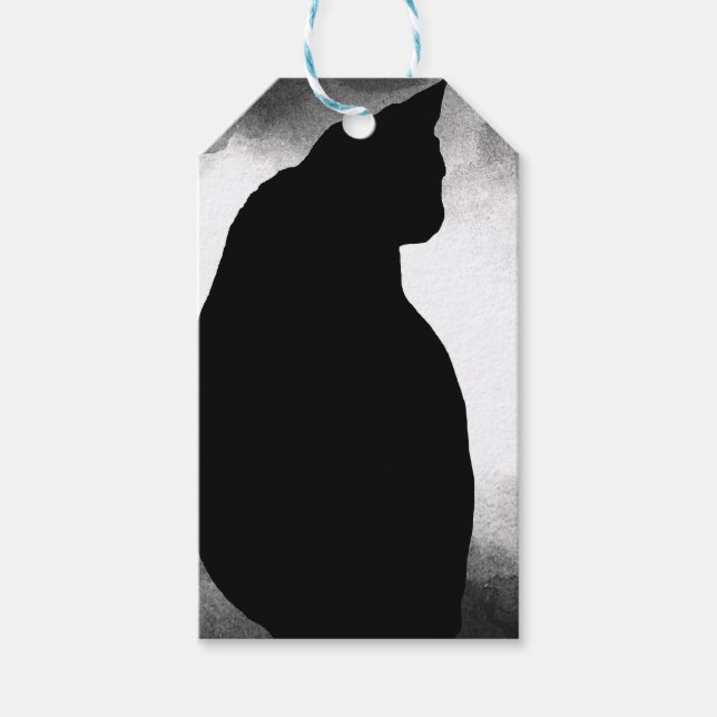Etiqueta Para Presente Silhouette Gato Preto (Frente)