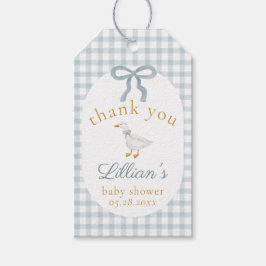 Etiqueta Para Presente Silly Goose Blue Gingham Baby Shower Thank You Tag