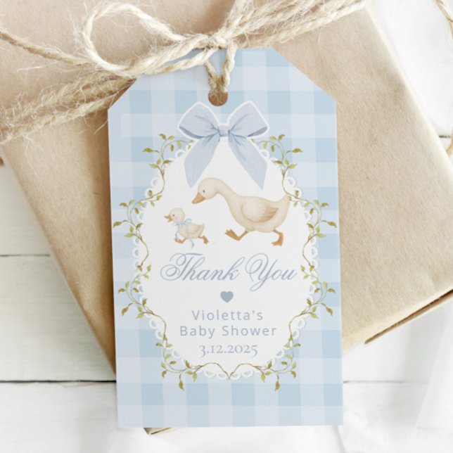Etiqueta Para Presente Silly Goose Blue Gingham Thank you (Criador carregado)
