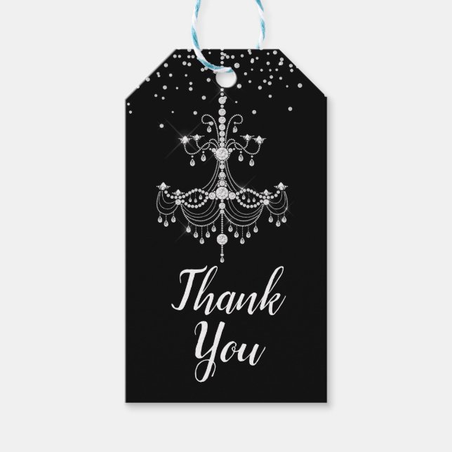 Etiqueta Para Presente Silver Diamond Glitter Chandelier Sweet 16 Party (Frente)
