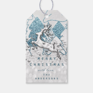 Etiqueta Para Presente Silver Feriado Gama Corações de Natal Reindeer 3D