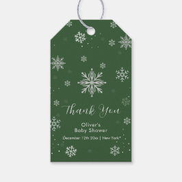 Etiqueta Para Presente Silver Green Magical Winter Snowflake Baby Shower 