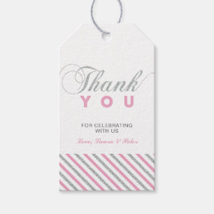 Etiqueta Para Presente Silver & Pink Tags de Agradecimento Modernas par