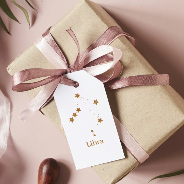 Etiqueta Para Presente Símbolo Zodiac Moderno Dourado Libra | Ar de eleme (Criador carregado)