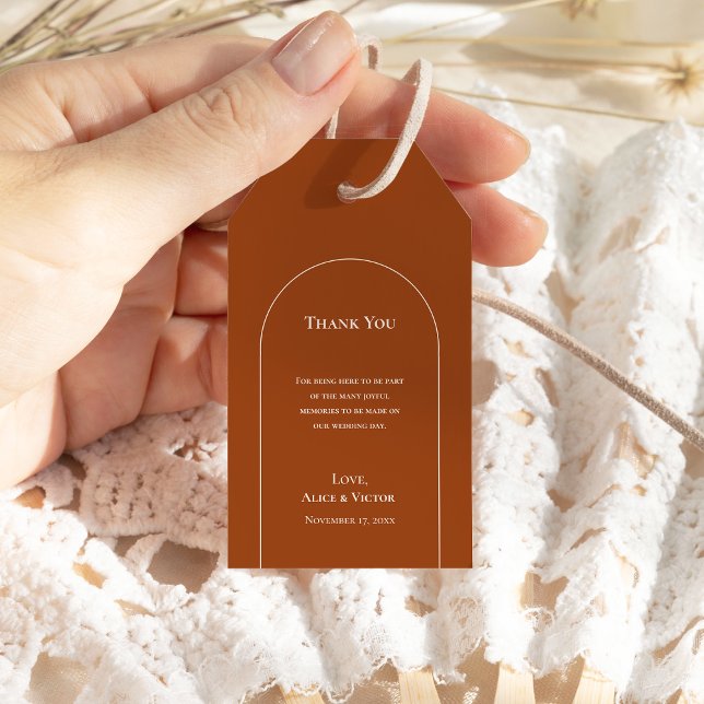 Etiqueta Para Presente Simple Boho Arch Terracotta Casamento Obrigado (Criador carregado)