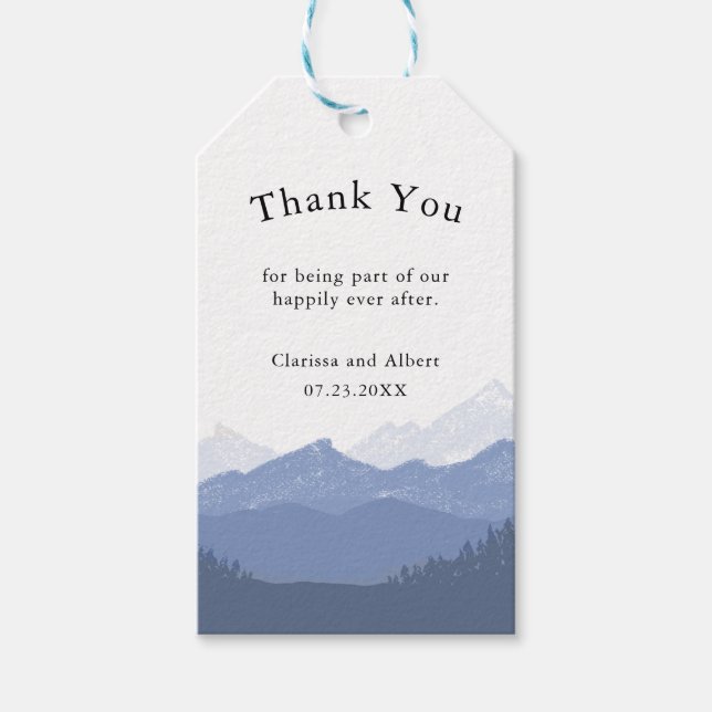 Etiqueta Para Presente Simple Elegant Blue Mountain Wedding Thank You (Frente)