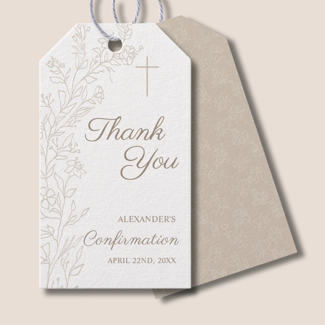 Etiqueta Para Presente Simple Floral Cross Thank You Confirmation (Criador carregado)