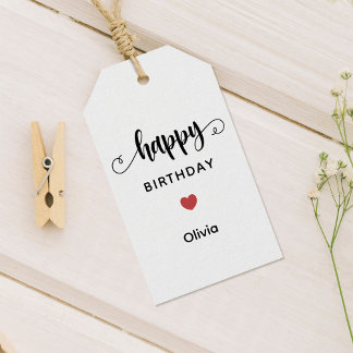 Etiqueta Para Presente Simple Happy Birthday Tag, Heart Graphic