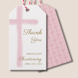 Etiqueta Para Presente Simple Pink Cross Thank You Christening Baptism