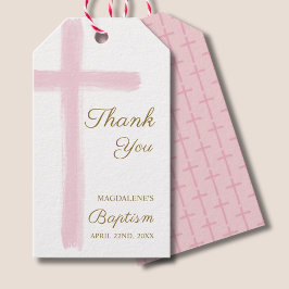 Etiqueta Para Presente Simple Watercolor Pink Cross Thank You Baptism