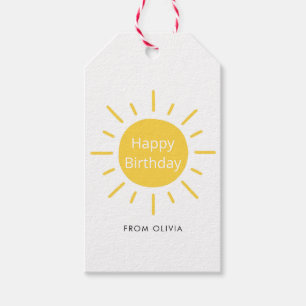 Etiqueta Para Presente Simples Aniversário feliz do Sol Amarelo Amarelo