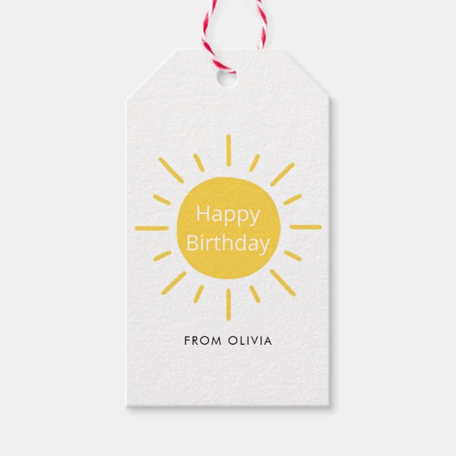 Etiqueta Para Presente Simples Aniversário feliz do Sol Amarelo Amarelo (Frente)