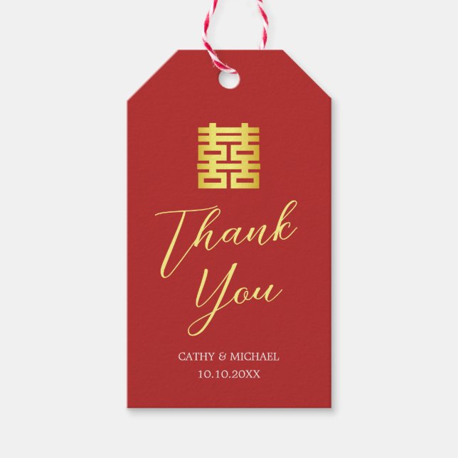 Etiqueta Para Presente Simples casamento chinês de ouro vermelho moderno  (Frente)