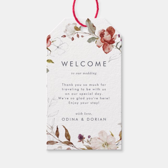 Etiqueta Para Presente Simples Casamento Floral Bem-Vindo (Frente)