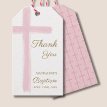 Simples Cruz Rosa em Aquarela Obrigado Batismo