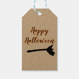 Etiqueta Para Presente simples e feliz vassoura negra do Halloween laranj