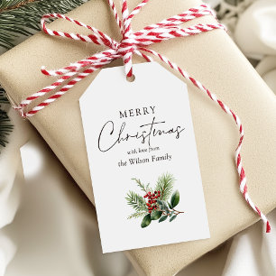 Etiqueta Para Presente Simples Elegante Branco Feliz Natal Botânico