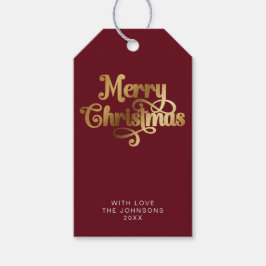 Etiqueta Para Presente Simples Elegante Retro Vermelho e Dourado Feliz Na