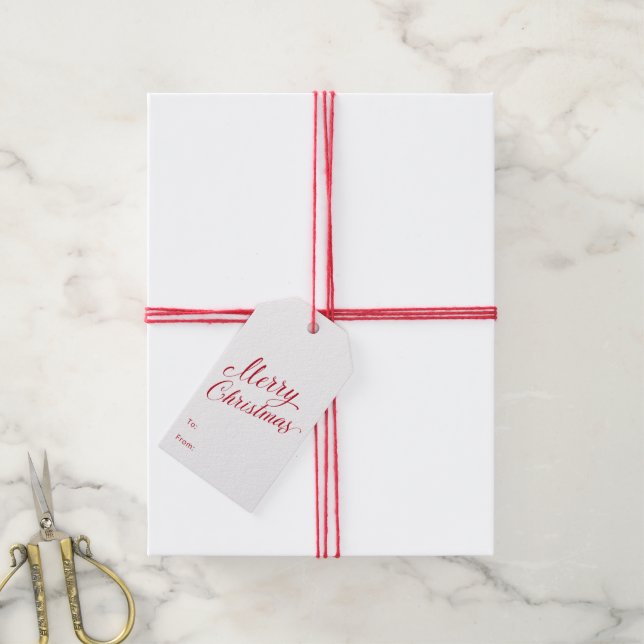 Etiqueta Para Presente Simples Elegante - Script Vermelho Moderno Natal (Com cordão)
