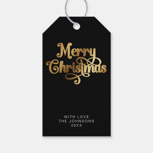 Etiqueta Para Presente Simples Retron Black & Dourado Feliz Natal (Frente)