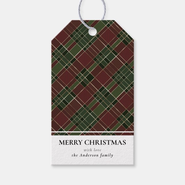 Etiqueta Para Presente Simples Xadrez Vermelha e Verde Feliz Natal (Frente)