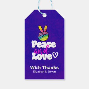 Etiqueta Para Presente Sinal da paz e de paz da mão do arco-íris da