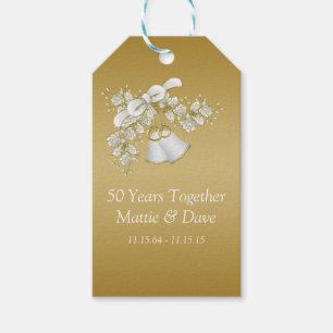 Etiqueta Para Presente Sinos de Casamento Dourado e Branco 50 anos