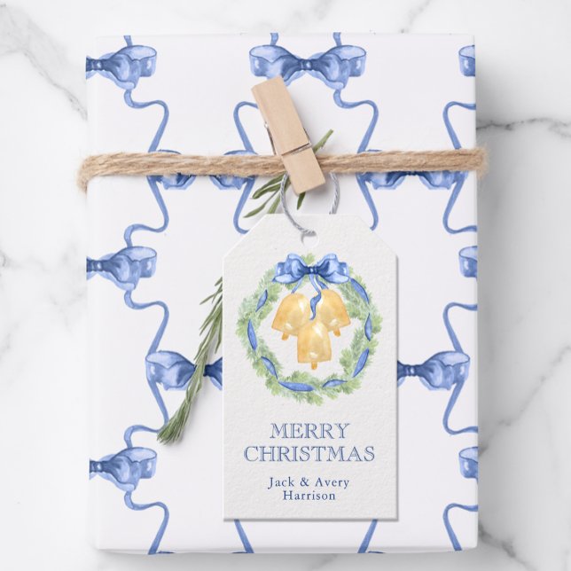 Etiqueta Para Presente Sinos de Natal ou Casamento com Aquarela (Criador carregado)