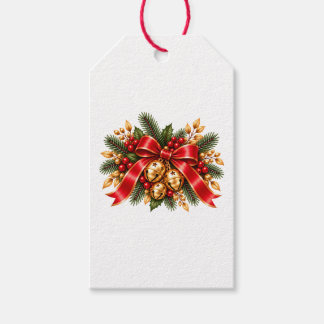 Etiqueta Para Presente Sinos de Natal Vermelho Laço Festivo