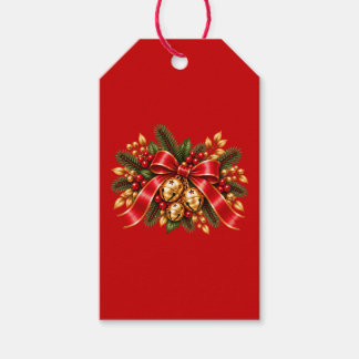 Etiqueta Para Presente Sinos de Natal Vermelho Laço Festivo