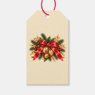 Etiqueta Para Presente Sinos de Natal Vermelho Laço Festivo