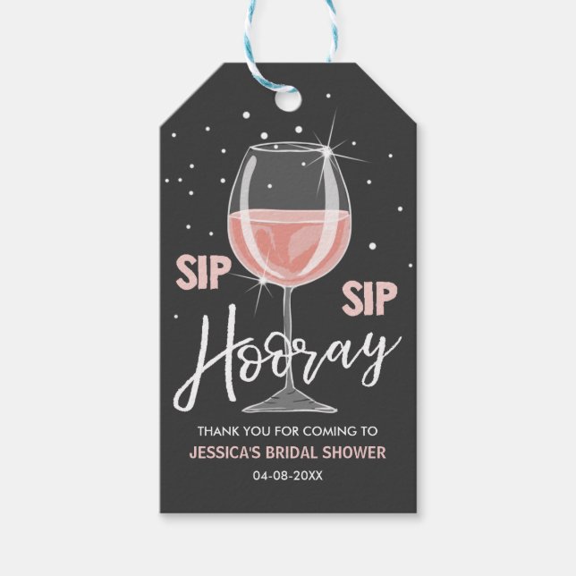 Etiqueta Para Presente Sip Sip Hooray Tags Wine Bottle Pink Chá de panela (Frente)