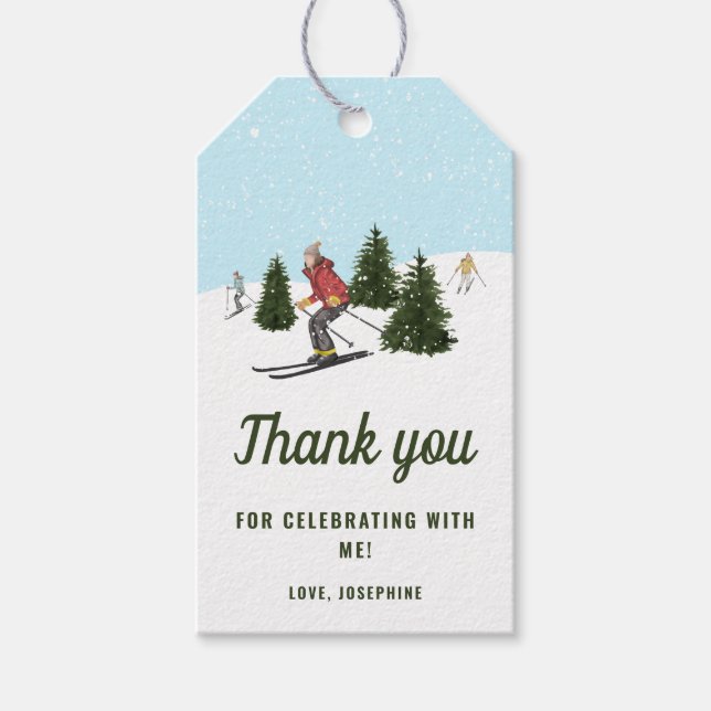 Etiqueta Para Presente Skiing Women Winter Slopes Birthday Thank You (Frente)